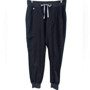 FIGS Technical Collection Jogger Scrub Pants Black Small Cargo Zip Pocket